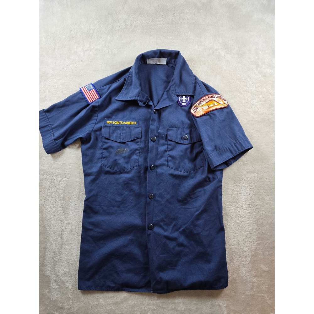 Boy Scouts of America Uniform Shirt Youth Large Blue Utah National Parks Patches